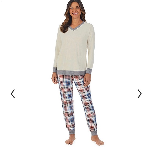 NWT Cuddle Duds Sweater Knit V-Neck Pajama Set MEDIUM, Blue Plaid - Picture 5 of 5